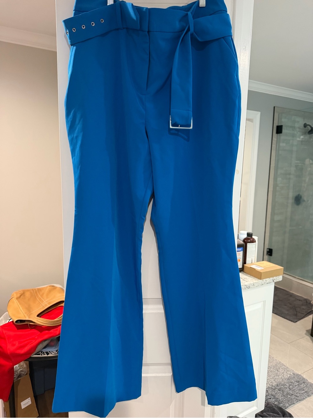 New York & Company Cobalt Wide-Leg High-Rise Belted Pants